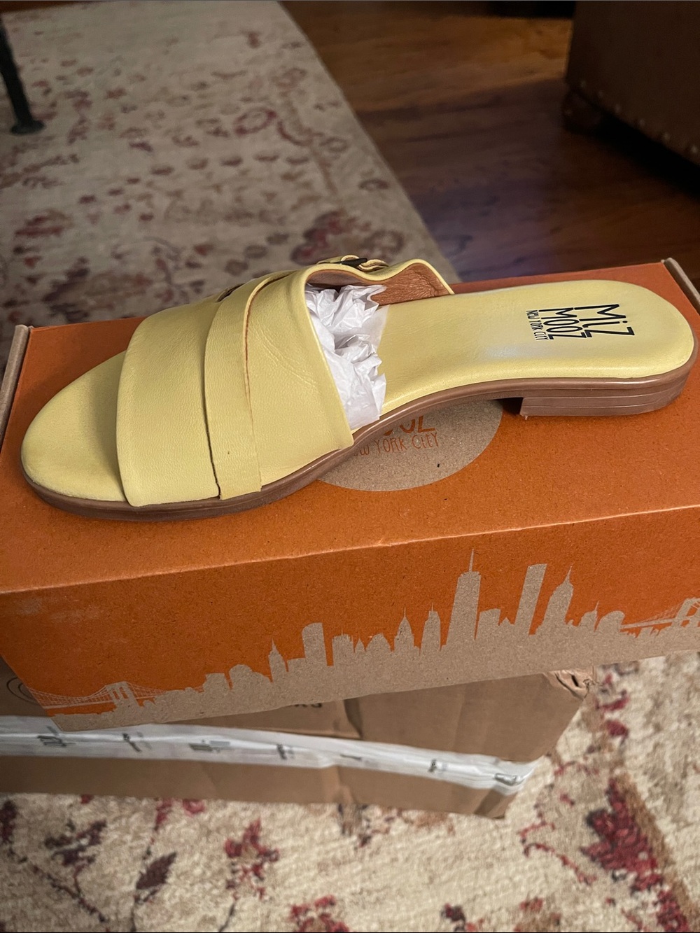 Miz Mooz Pale Yellow Leather Slide with Buckle-EU 39- NIB